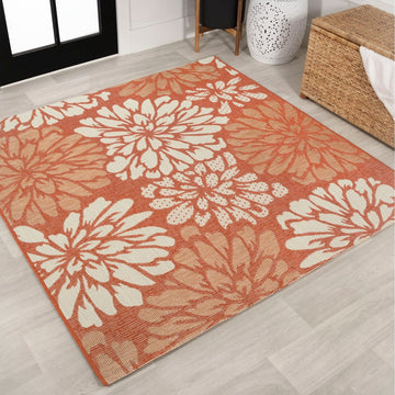 Zinnia Modern Floral Textured Weave Indoor/outdoor Square Rug